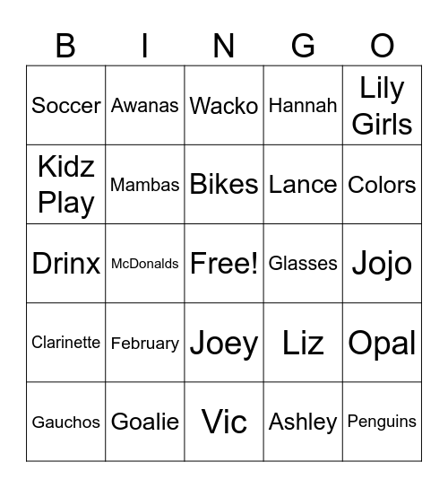 Wild Girls Bingo Card