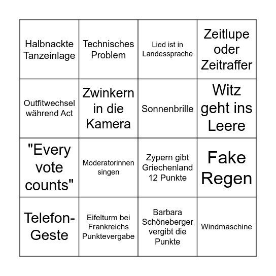 ESC 2025 Bingo Card