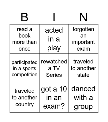 Have you Ever Bingo Card