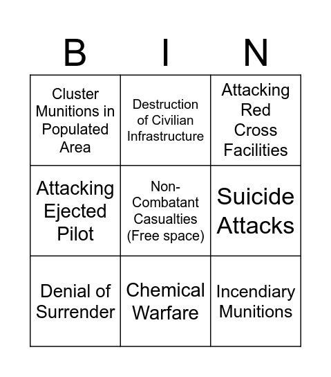 CAW OP Geneva Checklist Bingo Card