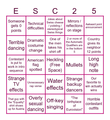 ☆ Eurovision 2025 Bingo ☆ Bingo Card