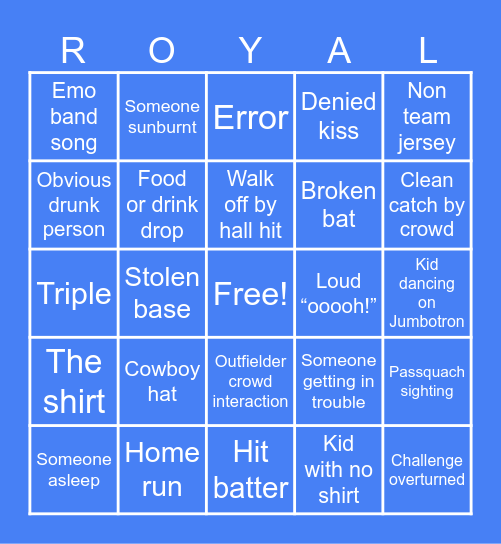 Stadium bingo Card