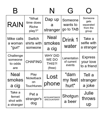 First Annual Millvale Music Fest Bar Crawl Bingo Card