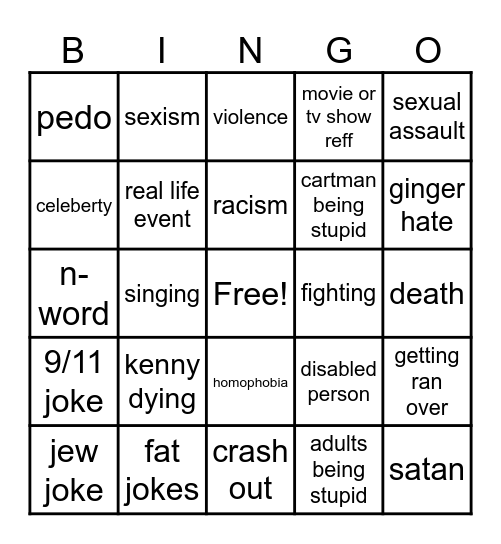 south park bingo Card