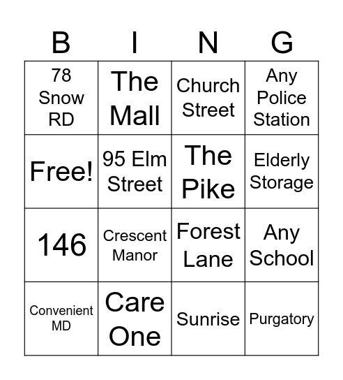 Tri-Town Bingo Card