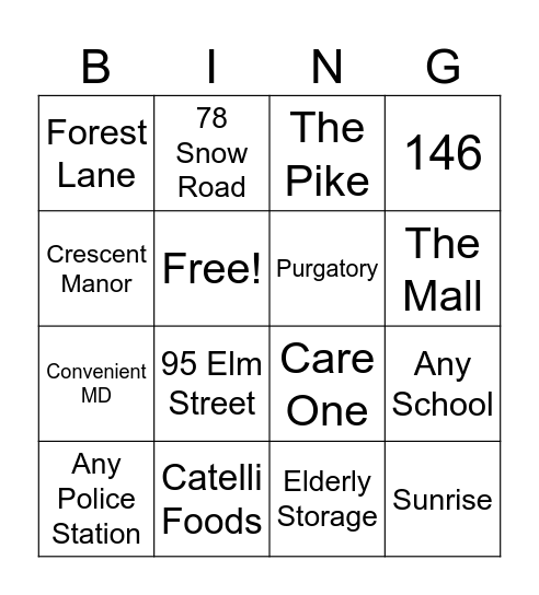Tri-Town Bingo Card