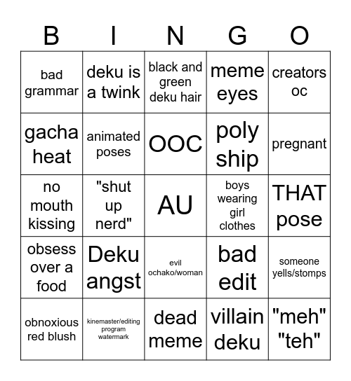 MHA gacha Bingo Card