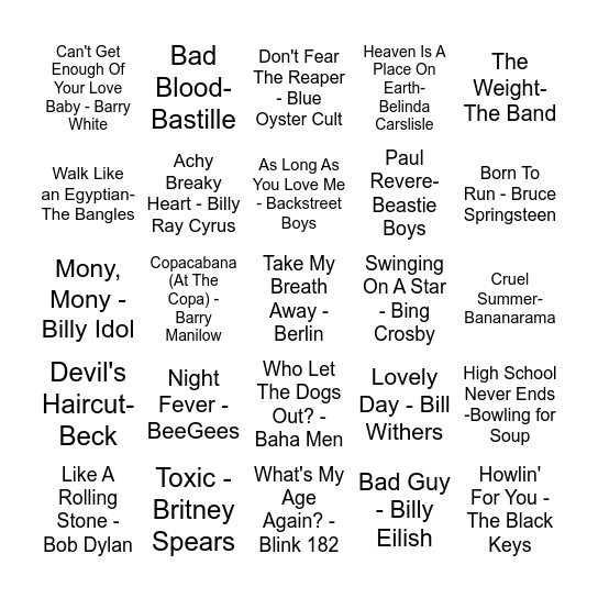 Leave Me B Bingo Card