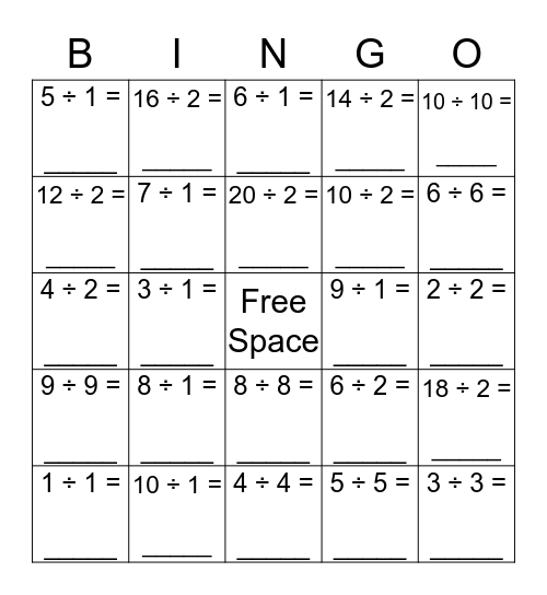 Division BINGO Card