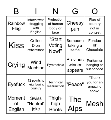Eurovision Bingo Card