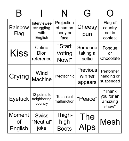 Eurovision Bingo Card
