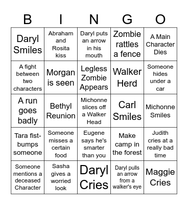 The Walking Dead Bingo Card