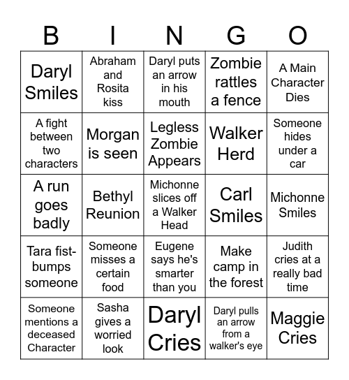 The Walking Dead Bingo Card