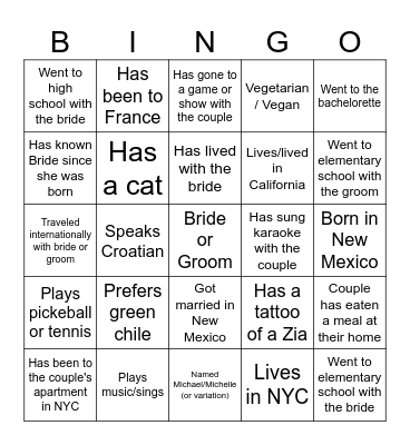 E&D Welcome Party Bingo Card