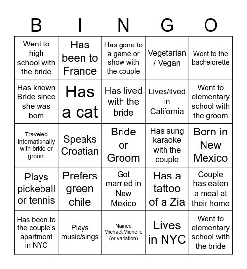 E&D Welcome Party Bingo Card