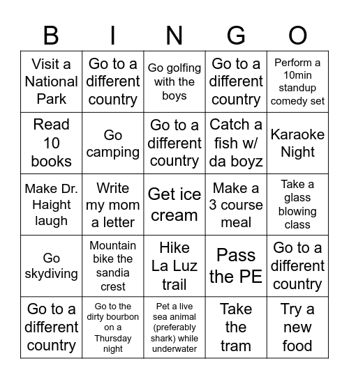 Josh's 29th Year Bingo Card