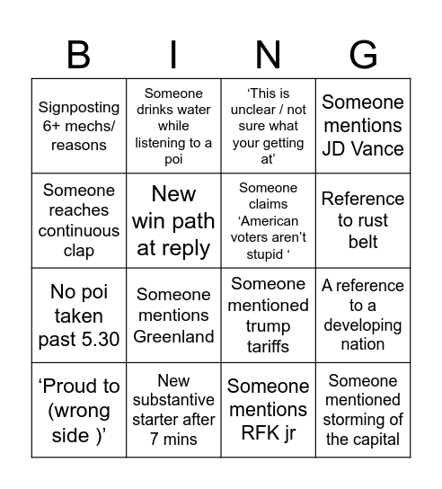 Final’s debate Bingo Card