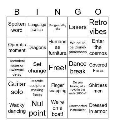 Eurovision 2025 Bingo Card