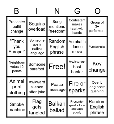 Eurovision Bingo Card