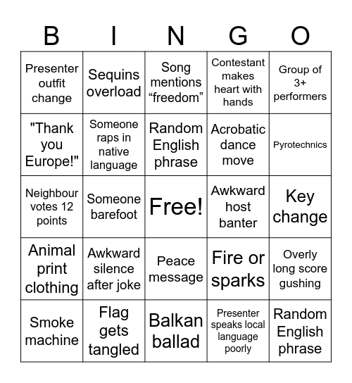 Eurovision #1 Bingo Card