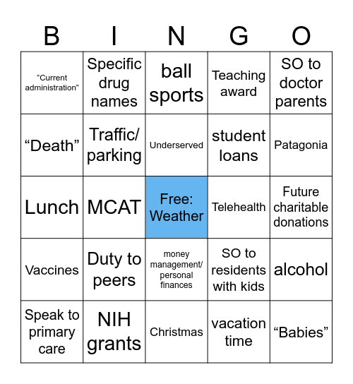 UofR Med School Grad 2025 Bingo Card