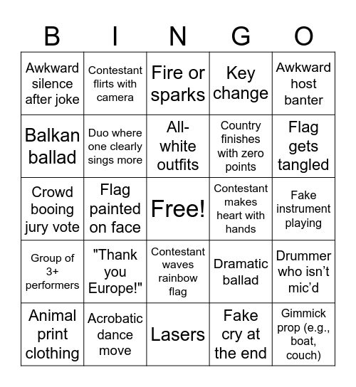 Eurovision #1 Bingo Card