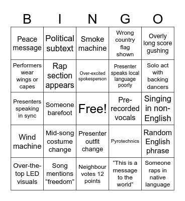 Eurovision #2 Bingo Card