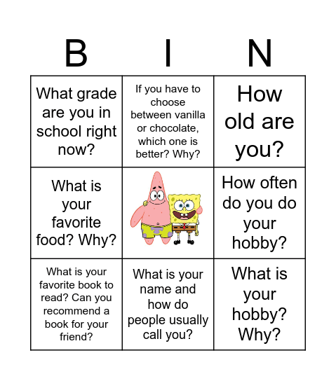 Speaking Bingo! Bingo Card