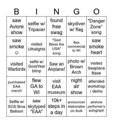 AirVenture Bingo 2025 Bingo Card
