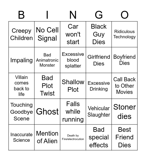 Bad Horror Movie Bingo Card