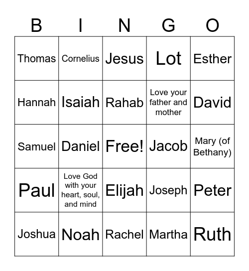 Bible Bingo Card