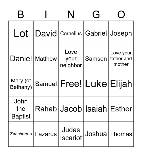 Bible Bingo Card
