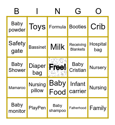 Chases' Baby Bingo Card