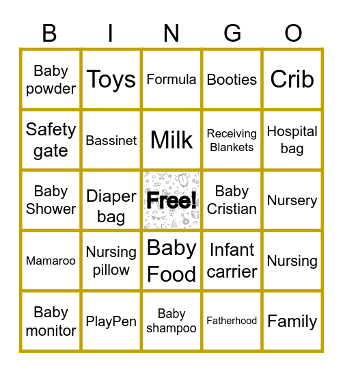 Chases' Baby Bingo Card