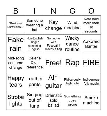 EUROVISION Bingo Card