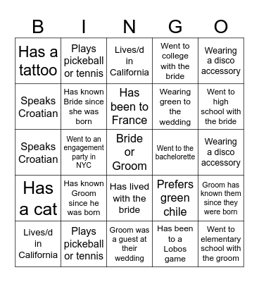 E&D Welcome Party Bingo Card