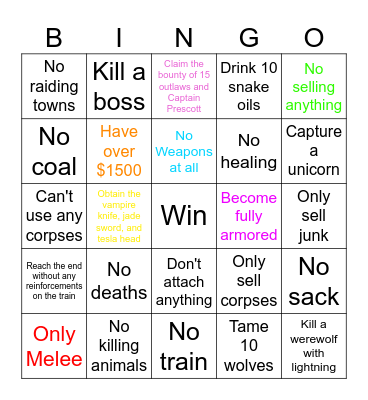 dead rails Bingo Card