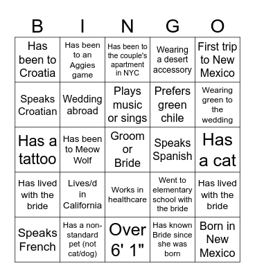 E&D Welcome Party Bingo Card