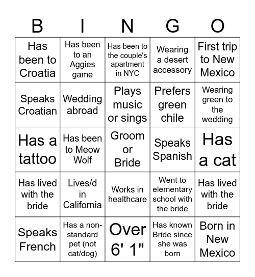 E&D Welcome Party Bingo Card