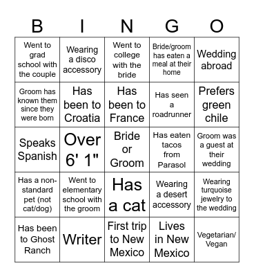 E&D Welcome Party Bingo Card