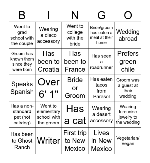 E&D Welcome Party Bingo Card