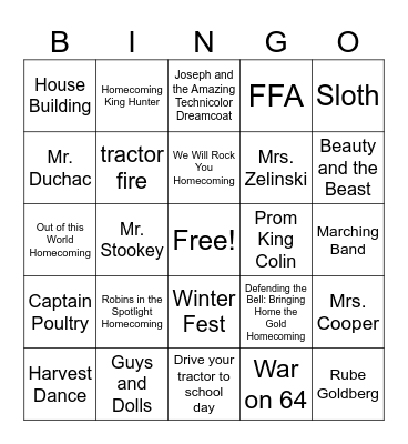 AHS Class of 2014 Bingo Card