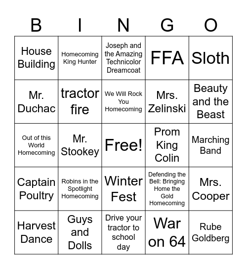 AHS Class of 2014 Bingo Card