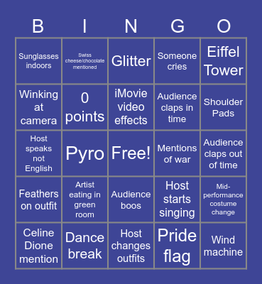 Eurovision Grand Final Bingo Card