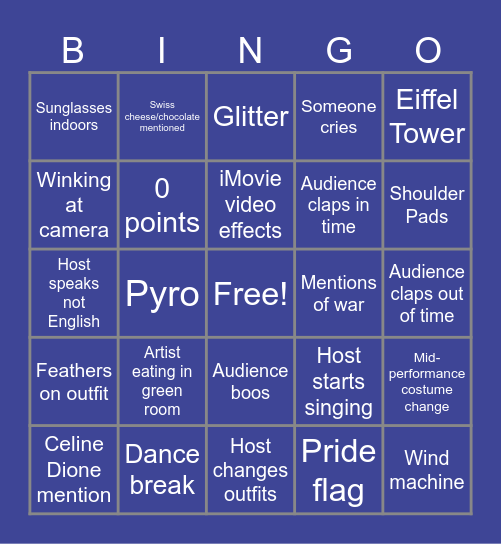 Eurovision Grand Final Bingo Card
