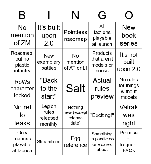 Heresy Bingo Card