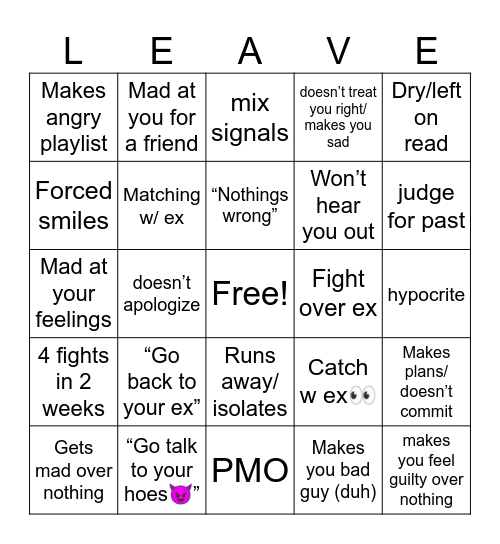 crash out Bingo Card