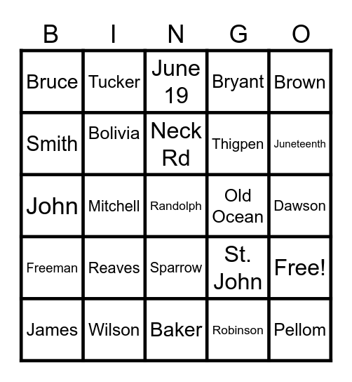 PGIA Juneteenth Bingo Card