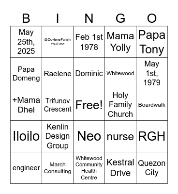 Don and Arlene's Wedding Bingo Card