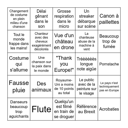 EUROVISION Bingo Card